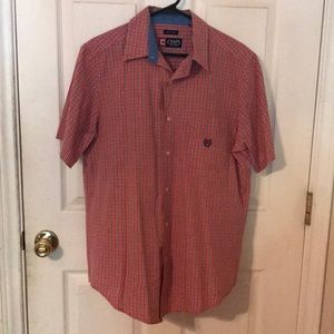 Chaos red plaid sleeveless button down shirt